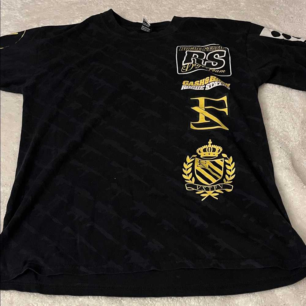 Black Graphic T-Shirt with Gold Accents